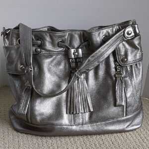 Silver Leather Tote Bag